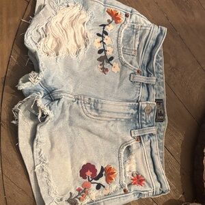Abercrombie & Fitch Light Blue Floral Embroidered Jean Shorts
